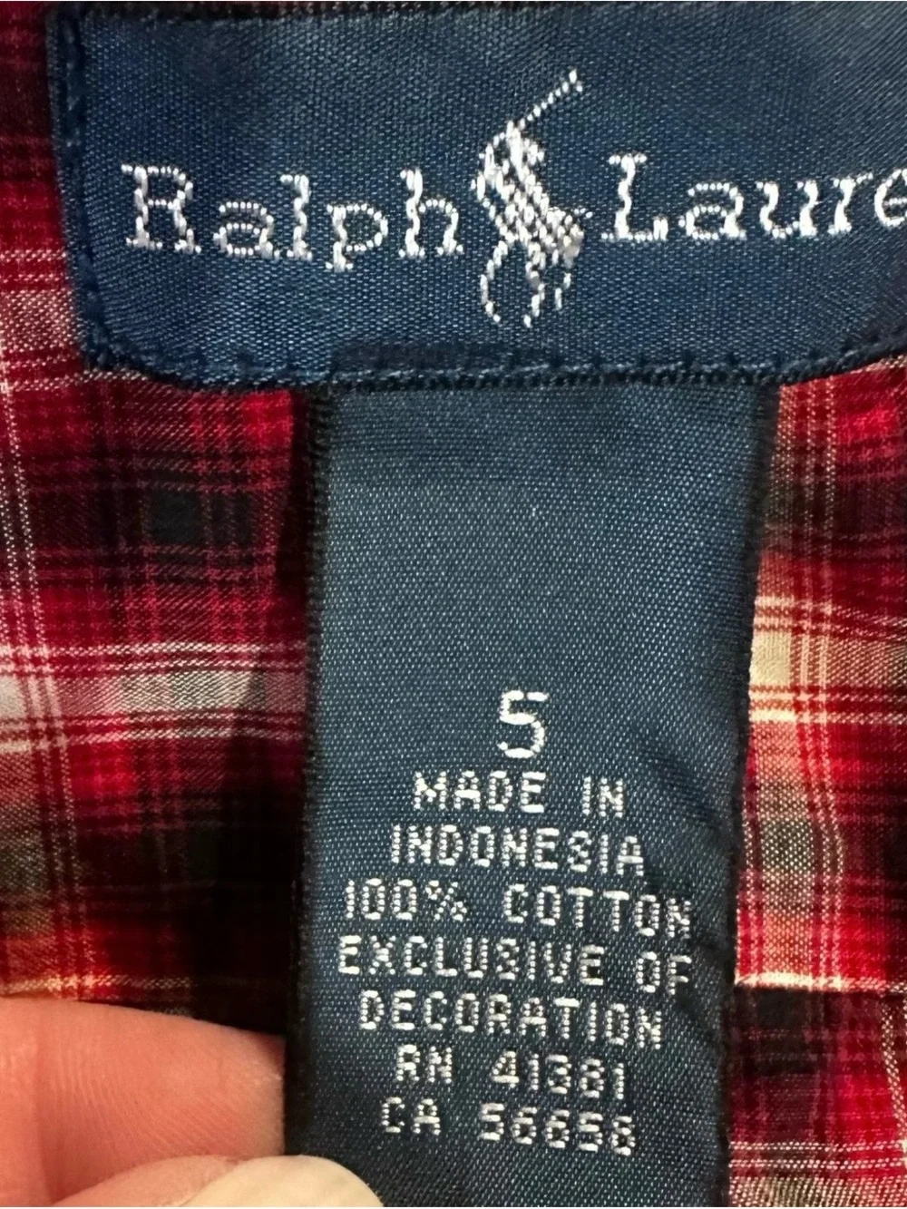 Polo Ralph Lauren Boys Size 5 Red Plaid Button Down Shirt Long Sleeve Cotton